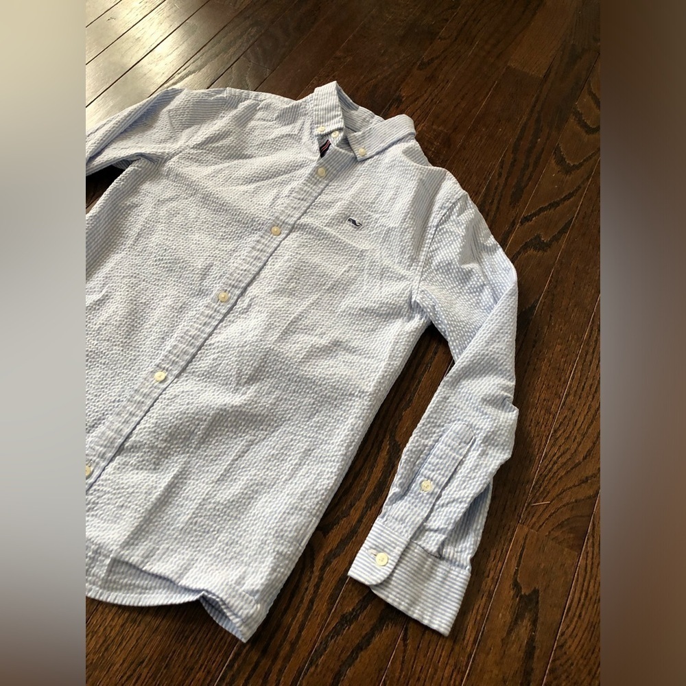 Vineyard Vines Boys S (8-10) Pastel Blue/White Striped Button-Down - EUC! - Picture 2 of 10